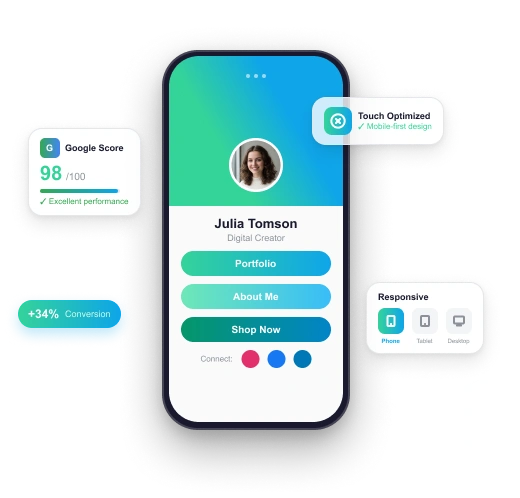 Interface du créateur de site web mobile sur smartphone